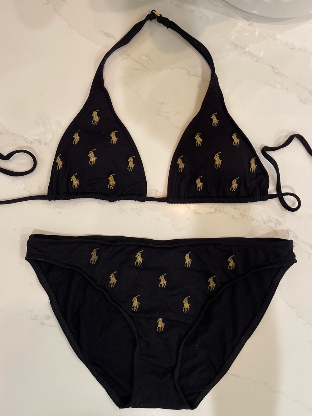 Ralph Lauren Black Bikini Set with Gold Polo Embroidery